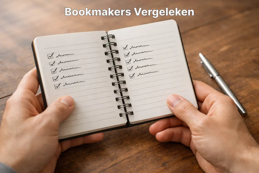 Persoon die een notitieblok bestudeert met aantekeningen