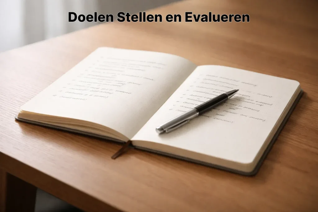 Notitieboek met aantekeningen en pen op bureau