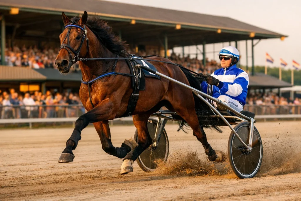 Drafsport met sulky op een Nederlandse renbaan