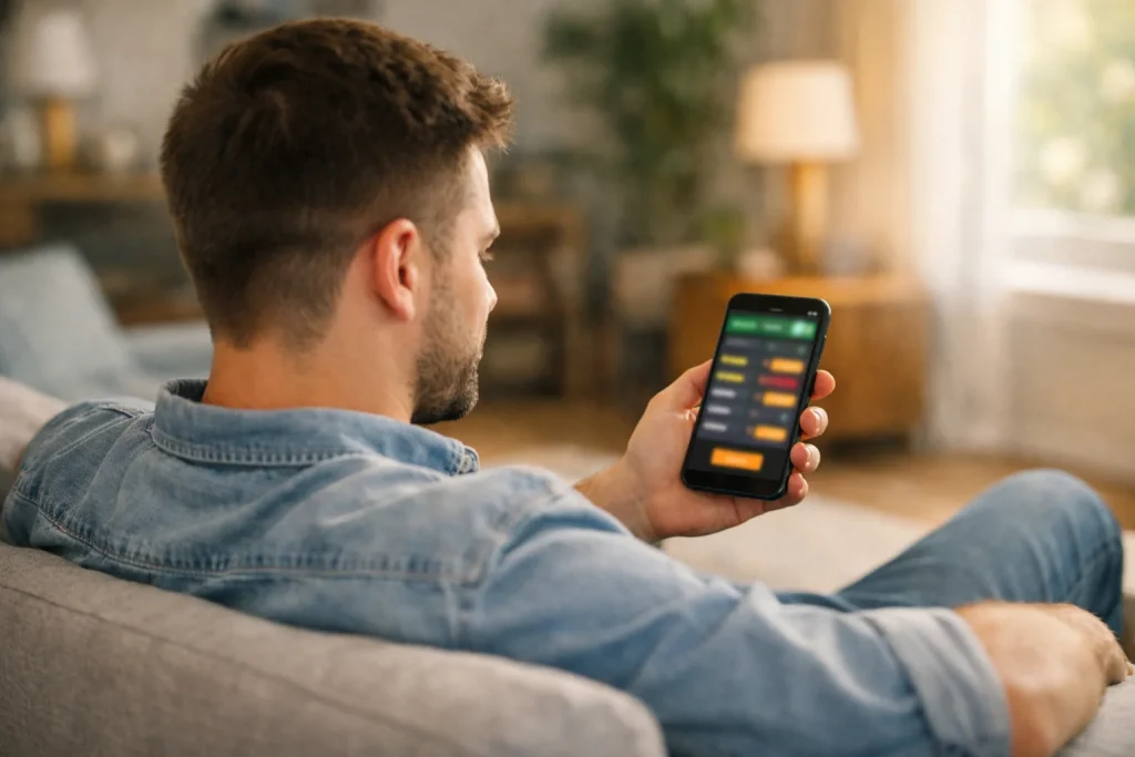 Persoon bekijkt wedopties op smartphone