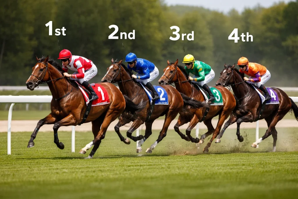 Groep paarden die strijden om de eerste posities