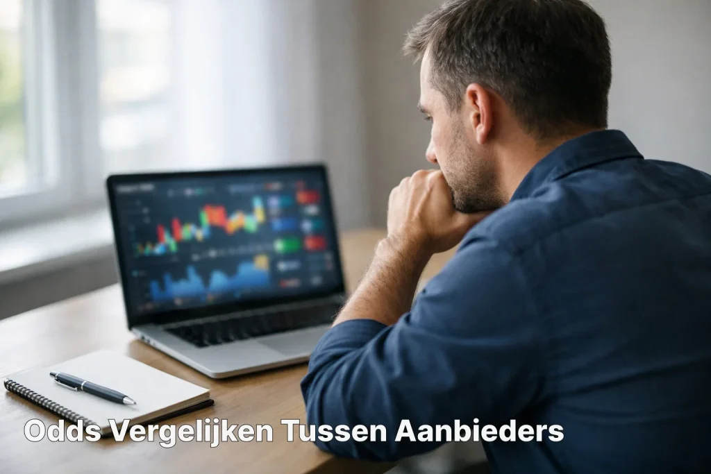 Persoon vergelijkt informatie op laptop scherm