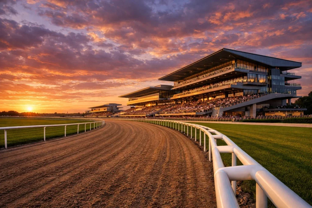 Moderne renbaan arena met toeschouwers