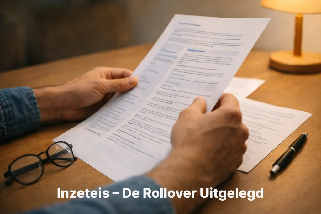 Persoon leest aandachtig documenten met pen in hand