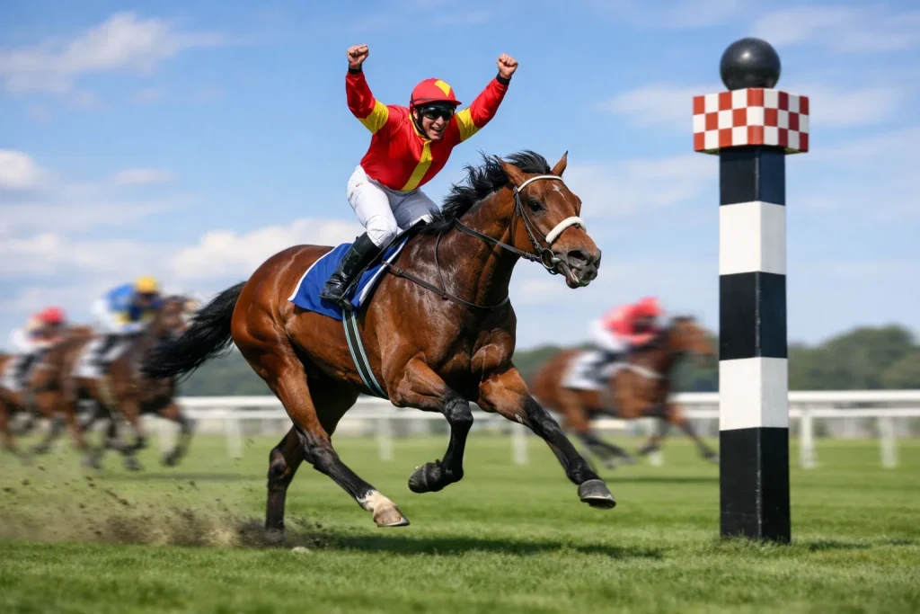 Paard dat als eerste over de finish komt